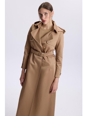 Zühre Kapüşonlu Düğme Detaylı Trençkot