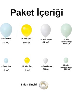 ^^ Doğum Günü Konsepti *Mavi*Sarı*Beyaz*Makaron Yeşil* 100 lü Balon Zinciri Parti Seti