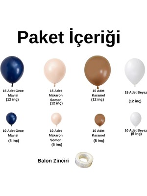 ^^ Doğum Günü Konsepti *Gece Mavisi*Beyaz*Karamel*Makaron-Somon* 100 lü Balon Zinciri Parti Seti