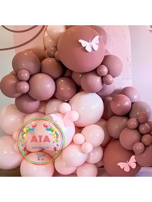 ^^ Doğum Günü Konsepti *Makaron Pembe*Rosewood* 100 lü Balon Zinciri Parti Seti