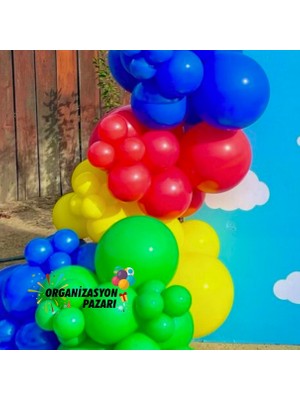 Organizasyon Pazarı Balon Seti Çim Yeşili-Koyu Mavi-Kırmızı-Sarı 60 Lı Balon Zinciri Seti