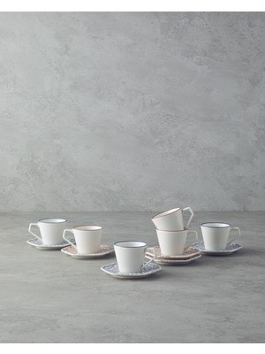 English Home Evie Bone Porselen 12 Parça 6 Kişilik Kahve Fincan Takımı Turuncu-Mavi