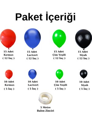 Organizasyon Pazarı Balon Seti Kırmızı-Lacivert-Çim Yeşili-Siyah 100 Lü Balon Zinciri Seti