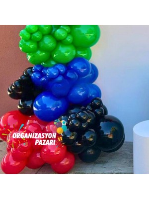 Organizasyon Pazarı Balon Seti Kırmızı-Lacivert-Çim Yeşili-Siyah 100 Lü Balon Zinciri Seti