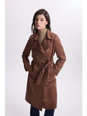 Zühre Kruvaze Yaka Düğme Detaylı Trençkot