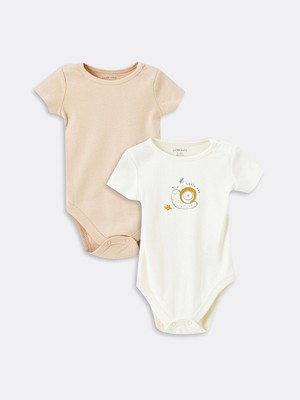 LC Waikiki Lcw Bisiklet Yaka Kısa Kollu Baskılı Erkek Bebek Çıtçıtlı Body 2'li