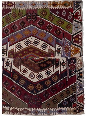 Etnik Bulvar El Dokuma Kayseri Yöresi Geometrik Desenli Uzun Yolluk Kilim 173 x 403 cm