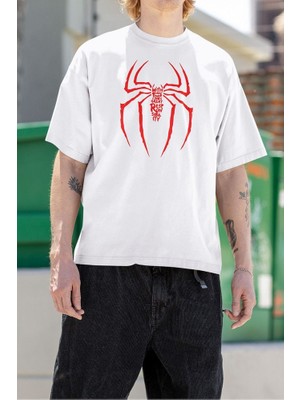 Havalı Spider-Man Logo Baskılı Unisex Oversize Tişört
