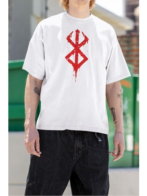 Berserk Logo Baskılı Unisex Tişört, Oversize Anime Dizi Baskılı Tişört