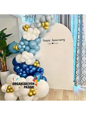 Organizasyon Pazarı Balon Seti Beyaz-Gecemavisi-Fırtınamavisi-Dumangri-Krom Gold 100 Lü Balon Zinciri Seti