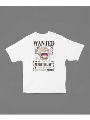 Monkey D Luffy Wanted Baskılı Unisex Tişört, Oversize Anime Tişört