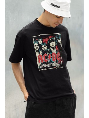 Rock Metal Müzik Grubu Ac Dc Baskılı Unisex Tişört, Oversize Highway To Hell Tişört