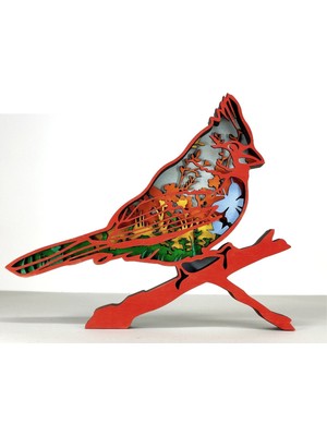 Wood-X Ahşap Mdf Çok Katmanlı Kardinal Kuşu Dekoratif Obje