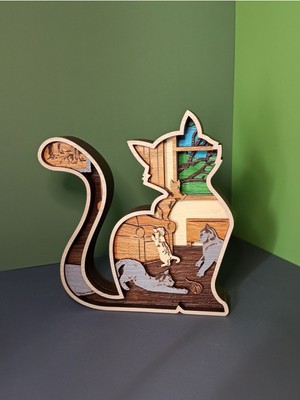 Wood-X Ahşap Mdf Çok Katmanlı Meraklı Kediler Dekoratif Obje