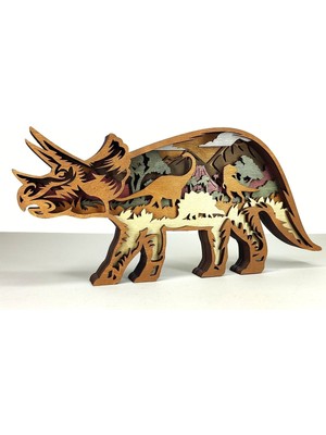 Wood-X Ahşap Mdf Çok Katmanlı Dinozor Triceratops Dekoratif Obje