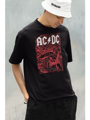 Ac Dc Rock And Roll Baskılı Unisex Oversize Müzik Grubu Tişört