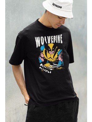 Karakter Wolverine Baskılı Unisex Oversize Tişört