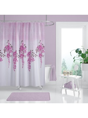 Zethome Banyo Duş Perdesi 7359 180X200 Perde Borusu Askı Aparatı Pembe 160X260 Hediyeli