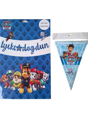 Ngüzel Party Paw Patrol Iyi Ki Doğdun Kaligrafi Banner ve Üçgen Flama Seti