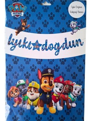 Ngüzel Party Paw Patrol Iyi Ki Doğdun Kaligrafi Banner ve Üçgen Flama Seti