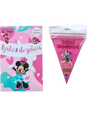 Ngüzel Party Minnie Mouse Iyi Ki Doğdun Kaligrafi Banner ve Iyi Ki Doğdun Üçgen Flama Seti