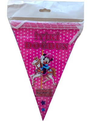 Ngüzel Party Minnie Mouse Iyi Ki Doğdun Kaligrafi Banner ve Iyi Ki Doğdun Üçgen Flama Seti