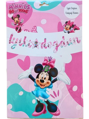 Ngüzel Party Minnie Mouse Iyi Ki Doğdun Kaligrafi Banner ve Iyi Ki Doğdun Üçgen Flama Seti