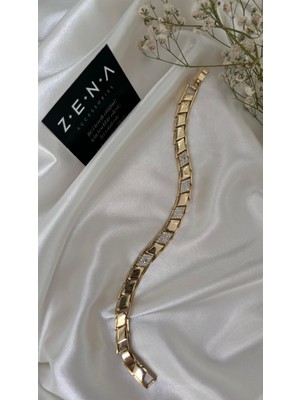 Zena Accessories Plaka Taş Detaylı Çelik Bileklik