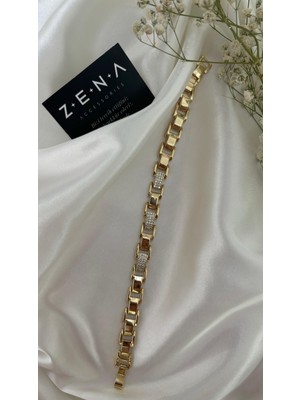 Zena Accessories Zirkon Taş Detaylı Çelik Altın Bileklik