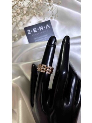 Zena Accessories Kare Boşluklu Zirkon Taş Detaylı Çelik Yüzük