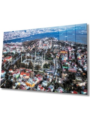 Foradels Dekoratif Istanbul Manzara Cam Tablo Uv Baskı Duvar Dekoru 10361 Bungcam