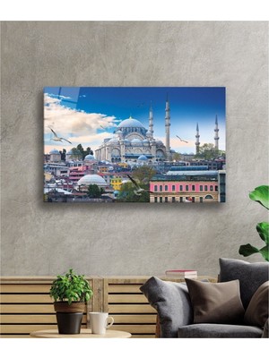 Foradels Dekoratif Istanbul Cami Manzara Tablo Cam Tablo Uv Baskı Duvar Dekoru 10373 Bungcam