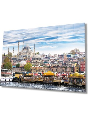 Foradels Dekoratif Istanbul Camii Manzaralı Cam Tablo Uv Baskı Duvar Dekoru 10430 Bungcam