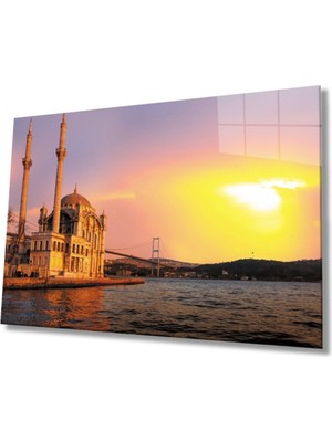 Foradels Dekoratif Istanbul Cami Manzara Cam Tablo Uv Baskı Duvar Dekoru 10363 Bungcam