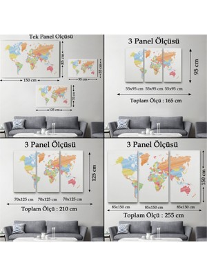 Foradels Dekoratif Kanvas Tablo Duvar Dekoru Estetik Renkli Dünya Haritası 1100 Bungknv