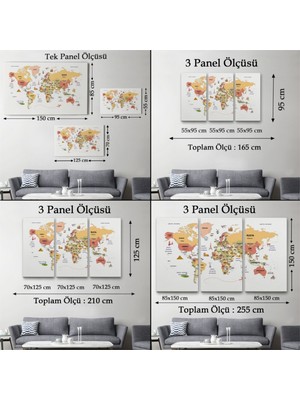 Foradels Dekoratif Kanvas Tablo Duvar Dekoru Ülke Başkent Sembollü Eğitici Türkçe Dünya Haritası 2308 Bungknv