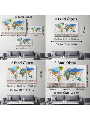 Foradels Dekoratif Kanvas Tablo Duvar Dekoru Detaylı Sembollü Bayraklı  Ingilizce Dünya Haritası 2885 Bungknv