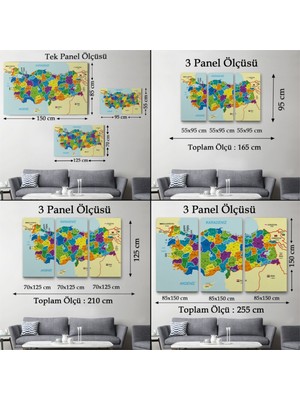 Foradels Dekoratif Kanvas Tablo Duvar Dekoru Komşulu Il ve Ilçe Detaylı Türkiye Haritası Harita 3004 Bungknv