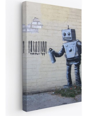 Dekoratif Kanvas Tablo, Duvar Dekoru, Graffiti Yapan Robot Banksy Sokak Sanatı, PopArt 4966 BUNGKNV