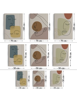 Dekoratif Kanvas Tablo, Duvar Dekoru, Minimal Şekiller ve Çizgi Sanat Yüzleri Soyut 3'lü Set AP16 BUNGKNV