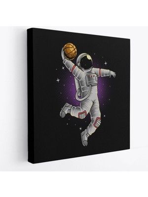 Foradels Dekoratif Kanvas Tablo Duvar Dekoru Astronot Ay'da Basketbol Oynuyor 5068 Bungknv