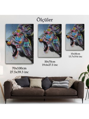 Foradels Dekoratif Kanvas Tablo Duvar Dekoru Pop Art Kükreyen Aslan Renkli 5316 Bungknv