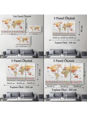 Foradels Dekoratif Kanvas Tablo Duvar Dekoru Ülke Bayraklı Eğitici Türkçe Dünya Haritası Harita 2386 Bungknv