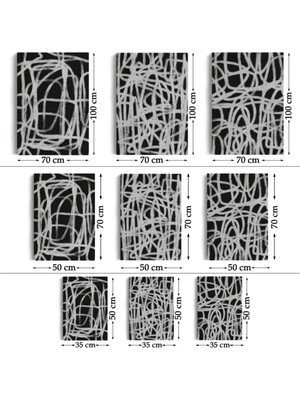 Foradels Dekoratif Kanvas Tablo Duvar Dekoru Siyah Zemin Üzeri Beyaz Şekiller Temalı 3'lü Set EÜ121 Bungknv