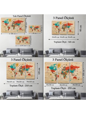 Foradels Dekoratif Kanvas Tablo Duvar Dekoru Detaylı Ahşap Görünümlü Türkçe Dünya Haritası 2070 Bungknv