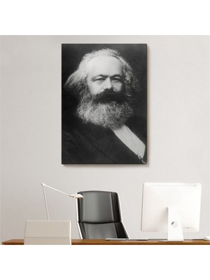 Foradels Dekoratif Kanvas Tablo Duvar Dekoru Karl Marx Alman Filozof Siyah Beyaz 5964 Bungknv