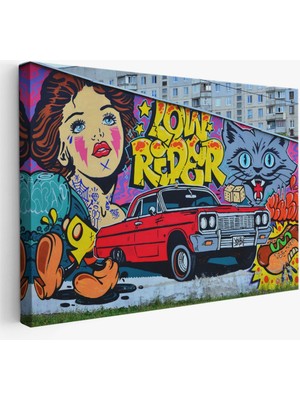 Foradels Dekoratif Kanvas Tablo Duvar Dekoru Retro Kırmızı Araba Grafiti 5027 Bungknv