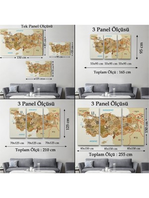 Foradels Dekoratif Kanvas Tablo Duvar Dekoru Komşu Ülkeler Il ve Ilçe Detaylı Türkiye Haritası 3020 Bungknv