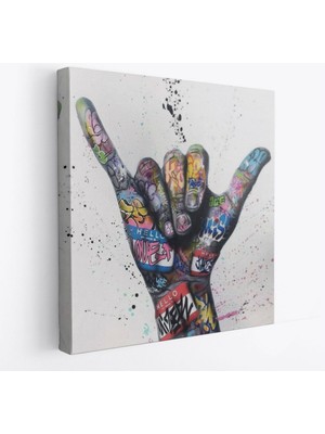 Foradels Dekoratif Kanvas Tablo Duvar Dekoru Graffiti Hands Victory Jest Banksy 5340 Bungknv