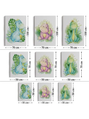 Foradels Dekoratif Kanvas Tablo Duvar Dekoru Sevimli Dinozor Temalı 3'lü Set BZ50 Bungknv